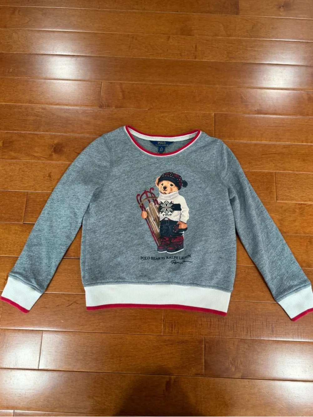 Polo Ralph Lauren Girls Sled Bear Atlantic Terry Pullover Sweatshirt Sz M (8-10) - Picture 2 of 5